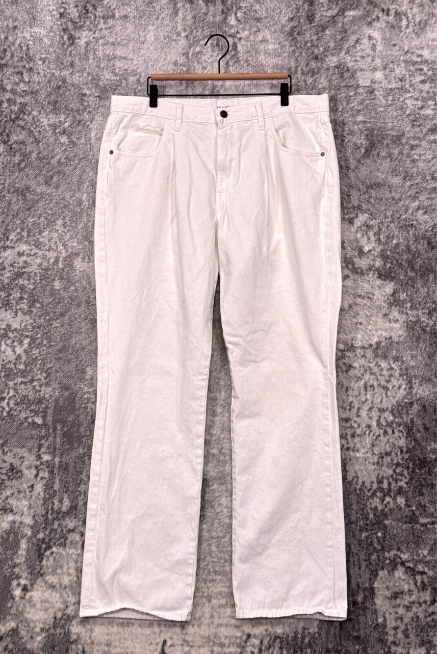 Frame Jeans 33 Womens Le Straight Baggy Fit High Rise White Denim